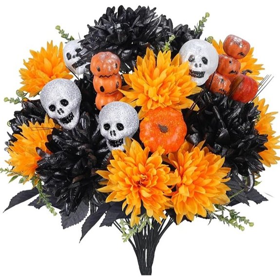black and orange halloween flowers