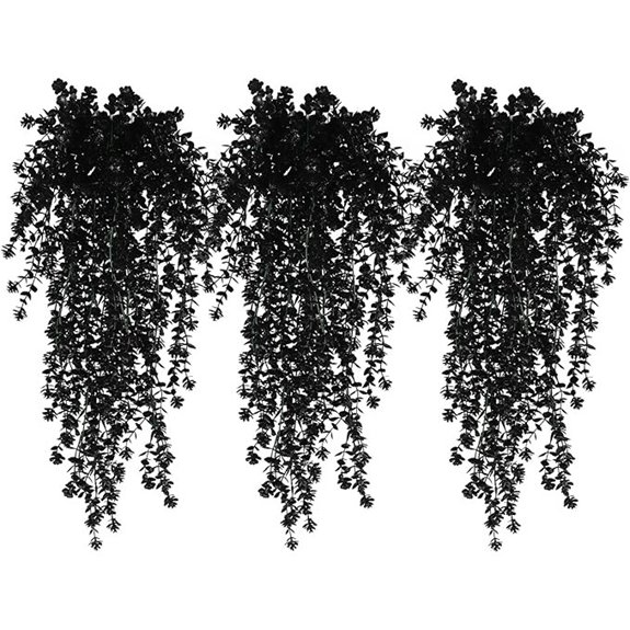 black hanging faux plants