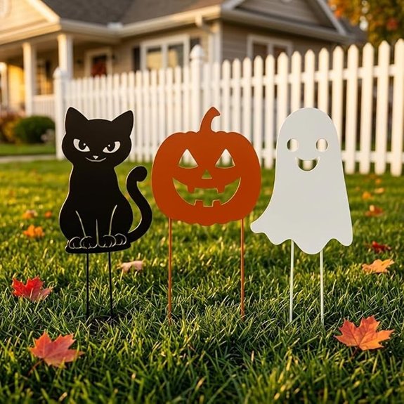 20 Best Halloween Yard Stakes That'll Spook Your Neighbors for All the Right Reasons 8 metal ghost cat stakes