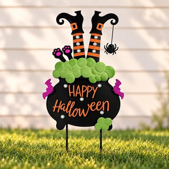 20 Best Halloween Yard Stakes That'll Spook Your Neighbors for All the Right Reasons 6 solar witch cauldron stake